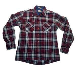 Vintage Back Packer Plaid Flannel Shirt Men's Medium Burgundy Made in Korea